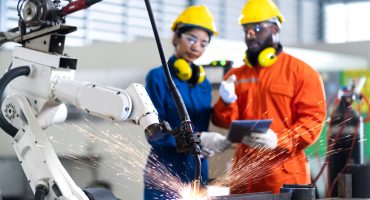 engineer-cooperation-male-female-technician-maintenance-control-relay-robot-arm-system-welding-with-tablet-laptop-control-quality-operate-process-work-heavy-industry-40-manufacturing-factory